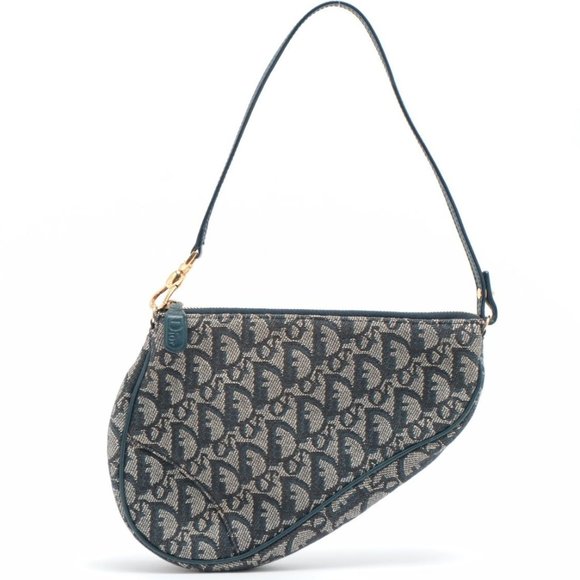 Dior Trotter Saddle Bag Canvas Mini Hand Bag Navy Blue - Picture 1 of 5